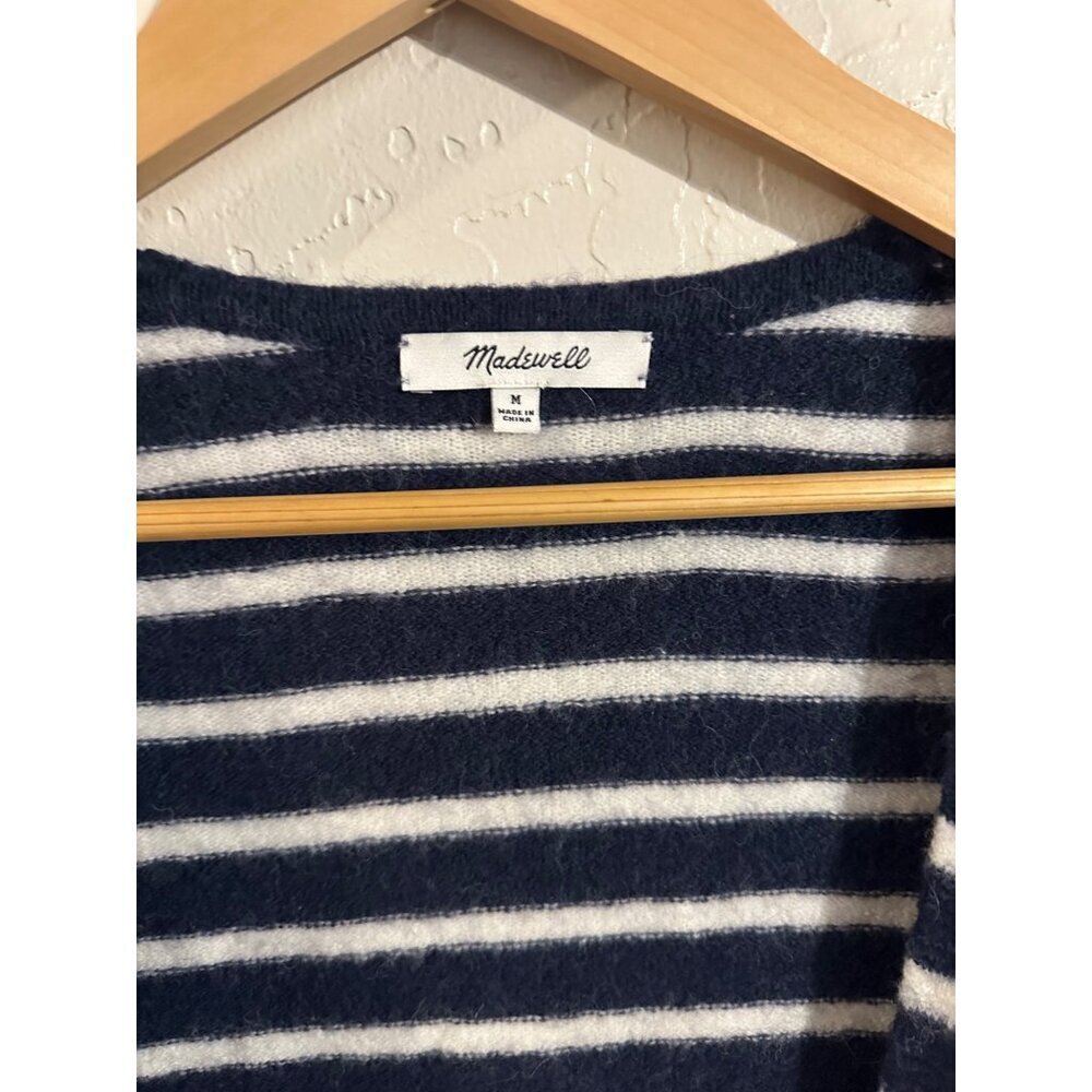 Madewell Y Cozy Blue & White "Walker" Striped Long Sleeved Alpaca Wool Cardigan - Picture 9 of 11